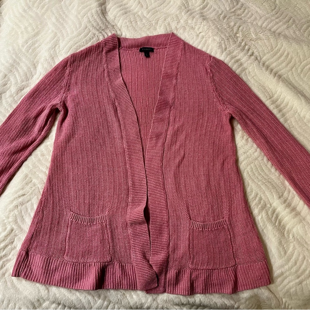 Talbots 100% linen Pink Cardigan Sweater